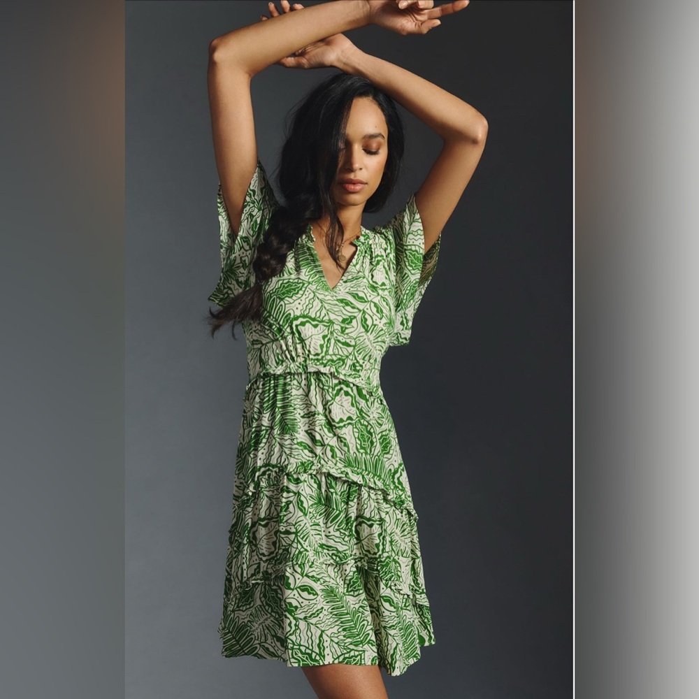Green Dress anthropology with Leaf Designs